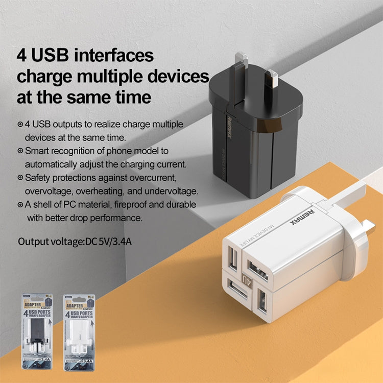 REMAX RP-U43 3.4A 4 USB Port Fast Charger, Specification:UK Plug(White) Eurekaonline