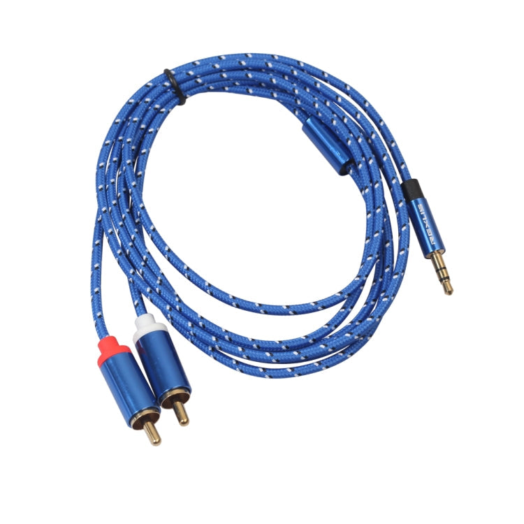 REXLIS 3610 3.5mm Male to Dual RCA Gold-plated Plug Blue Cotton Braided Audio Cable for RCA Input Interface Active Speaker, Length: 1.8m Eurekaonline