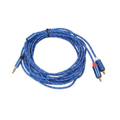 REXLIS 3610 3.5mm Male to Dual RCA Gold-plated Plug Blue Cotton Braided Audio Cable for RCA Input Interface Active Speaker, Length: 5m Eurekaonline