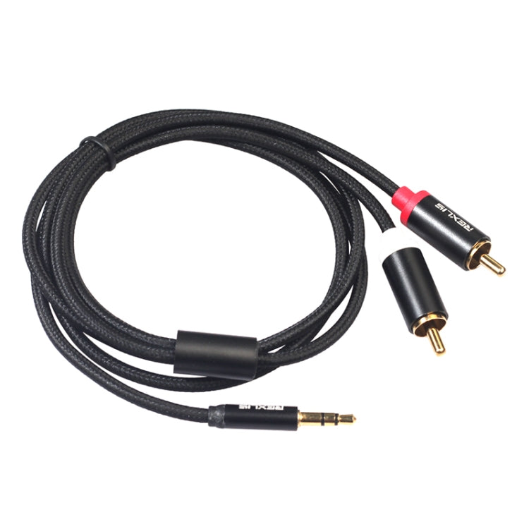 REXLIS 3635 3.5mm Male to Dual RCA Gold-plated Plug Black Cotton Braided Audio Cable for RCA Input Interface Active Speaker, Length: 1.8m Eurekaonline