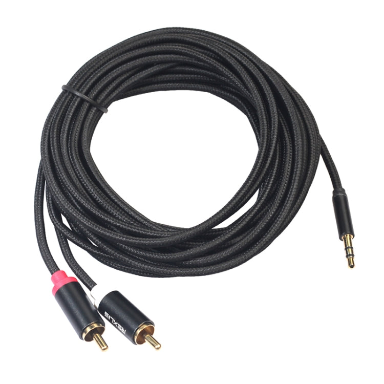REXLIS 3635 3.5mm Male to Dual RCA Gold-plated Plug Black Cotton Braided Audio Cable for RCA Input Interface Active Speaker, Length: 10m Eurekaonline