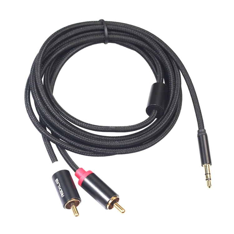 REXLIS 3635 3.5mm Male to Dual RCA Gold-plated Plug Black Cotton Braided Audio Cable for RCA Input Interface Active Speaker, Length: 5m Eurekaonline