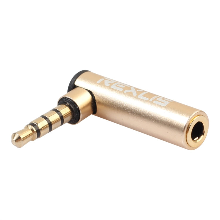 REXLIS BK3567 3.5mm Male + 3.5mm Female L-shaped 90 Degree Elbow Gold-plated Plug Gold Audio Interface Extension Adapter for 3.5mm Interface Devices, Support Earphones with Microphone Eurekaonline