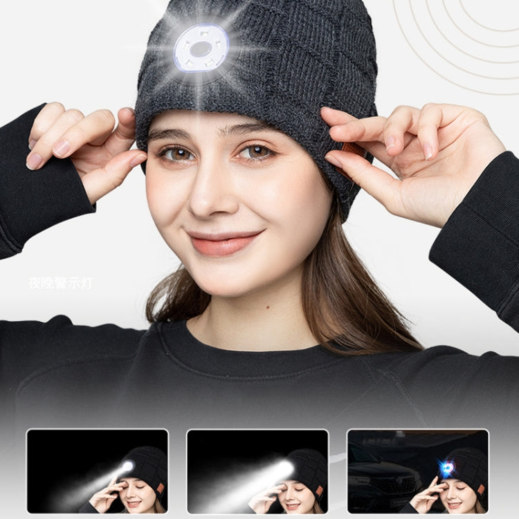 RG5-BL Bluetooth LED Lighting Music Knit Hat Plus Velvet Night Running Lamp Hat(Black) Eurekaonline