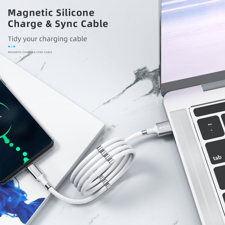 ROCK 2A Type-C / USB-C Silicone Magnetic Charging Data Cable, Length: 1.8m (White) Eurekaonline