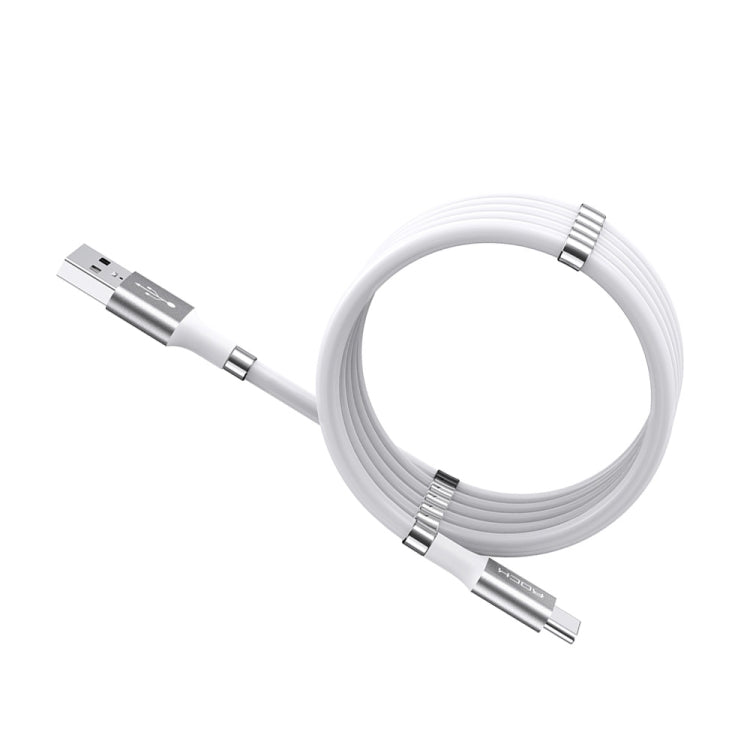 ROCK 2A Type-C / USB-C Silicone Magnetic Charging Data Cable, Length: 1.8m (White) Eurekaonline