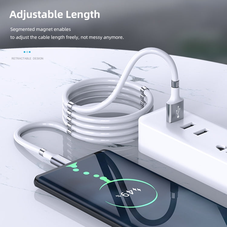 ROCK 2A Type-C / USB-C Silicone Magnetic Charging Data Cable, Length: 1.8m (White) Eurekaonline