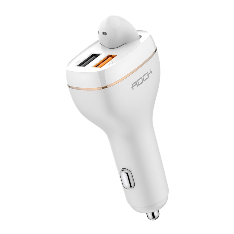 ROCK B401 2 in 1 3A USB Port Car Charger & V5.0 Bluetooth Right Ear Headset, Dual USB Interface, Support Hands-free Call(White) Eurekaonline