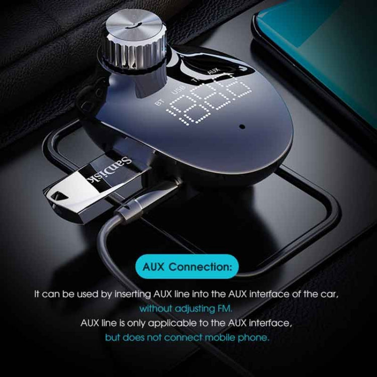 ROCK SPACE B302 18W QC3.0 Dual USB Digital Display Bluetooth Car Charger, Support 64GB U Disk & TF Card / FM / AUX / Hands-free Call (Black) Eurekaonline