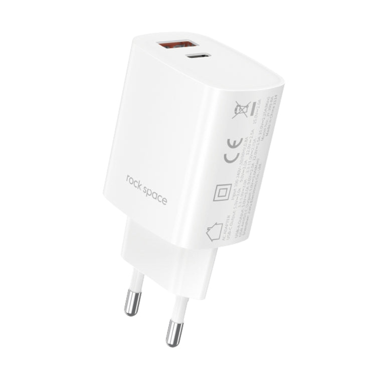 ROCK T51 30W Type-C / USB-C + USB PD Dual Ports Fast Charging Travel Charger Power Adapter, EU Plug(White) Eurekaonline