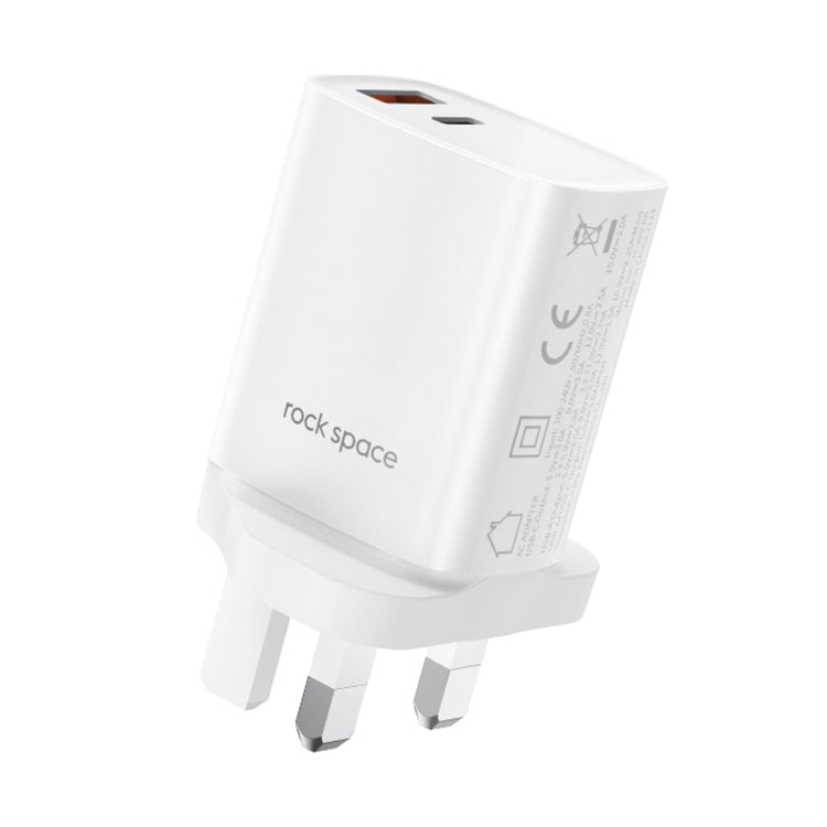 ROCK T51 30W Type-C / USB-C + USB PD Dual Ports Fast Charging Travel Charger Power Adapter, UK Plug(White) Eurekaonline