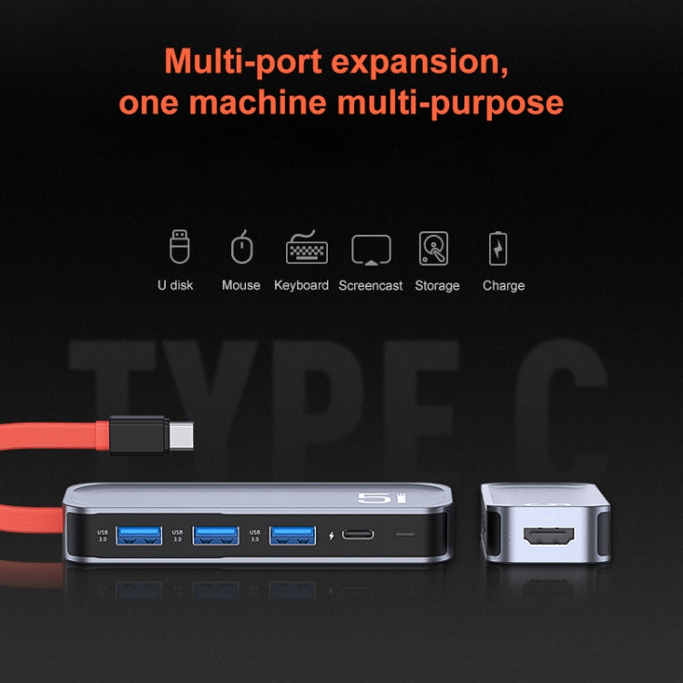 ROCK TR21 USB-C / Type-C to HDMI + USB3.0 x 3 + PD 4K 60Hz 5 in 1 Docking Station Eurekaonline