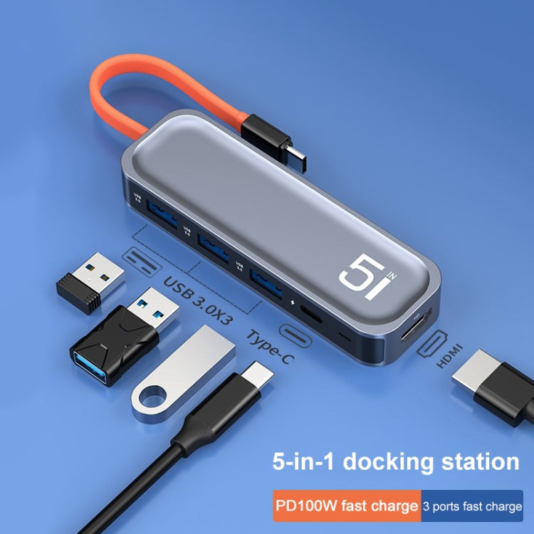  Type-C to HDMI + USB3.0 x 3 + PD 4K 60Hz 5 in 1 Docking Station Eurekaonline