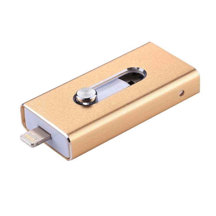 RQW-02 3 in 1 USB 2.0 & 8 Pin & Micro USB 128GB Flash Drive(Gold) Eurekaonline