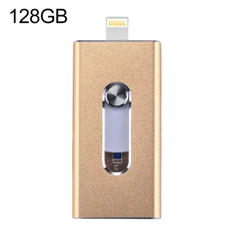 RQW-02 3 in 1 USB 2.0 & 8 Pin & Micro USB 128GB Flash Drive(Gold) Eurekaonline