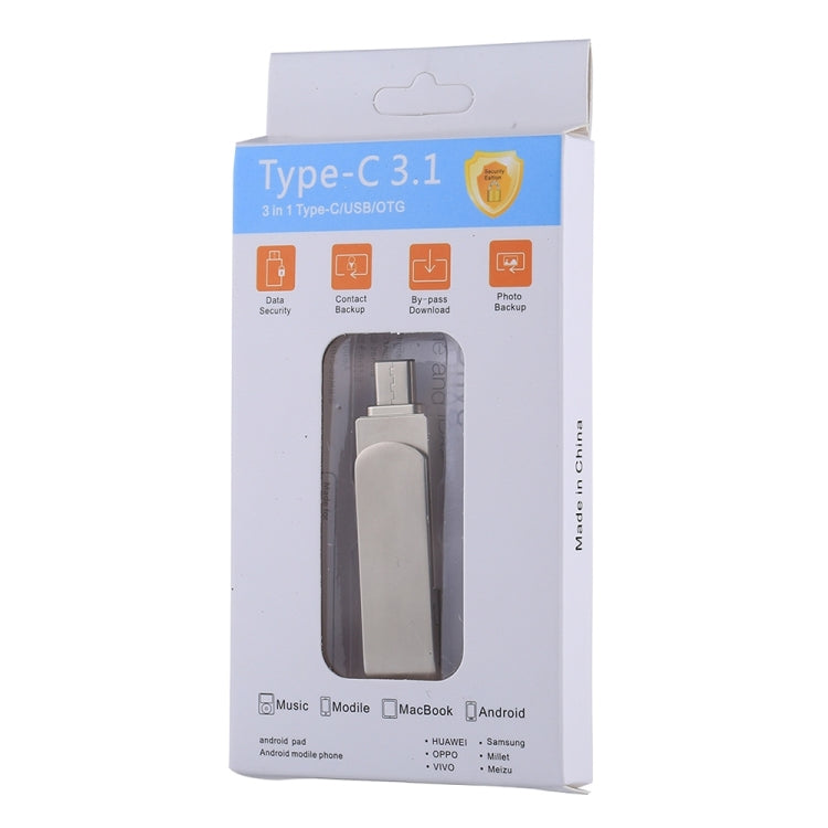 RQW-10X 3 in 1 USB 2.0 & 8 Pin & USB-C / Type-C 128GB Flash Drive, for iPhone & iPad & iPod & Most Android Smartphones & PC Computer Eurekaonline