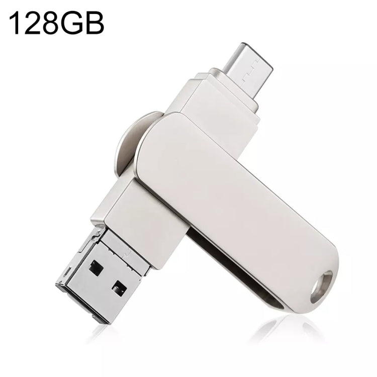 RQW-10X 3 in 1 USB 2.0 & 8 Pin & USB-C / Type-C 128GB Flash Drive, for iPhone & iPad & iPod & Most Android Smartphones & PC Computer Eurekaonline