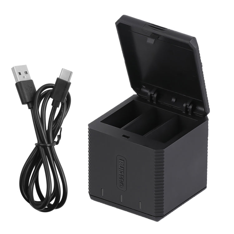 RUIGPRO USB Triple Batteries Housing Charger Box with Cable & Indicator Light for GoPro HERO9 Black / HERO10 Black(Black) Eurekaonline