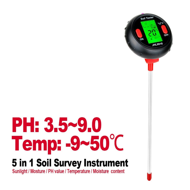 5 in 1 LCD Digital Soil PH Meter Tester Moisture Humidity LED