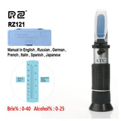 RZ121 Alcohol Refractometer Grape Wine Sugar Content 0~25% Alcohol Concentration 0~40% Brix Tester Meter ATC Handheld Tool Eurekaonline