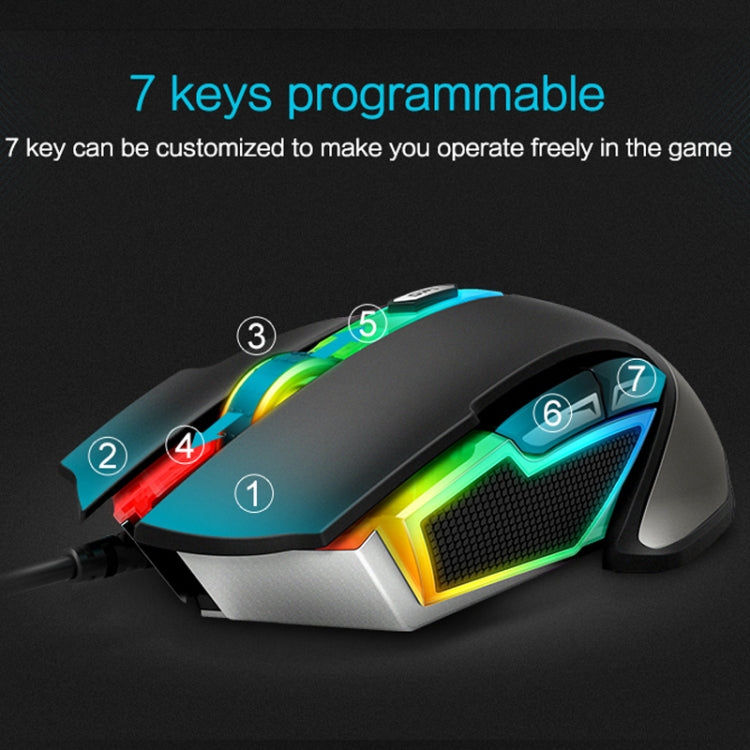 Rapoo V302 7 Keys Color RGB Gaming Wired Mouse, Cable Length: 1.8m(Black) Eurekaonline