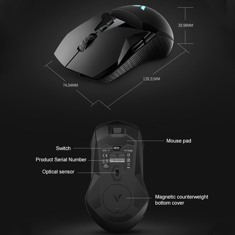 Rapoo VT950Q 16000 DPI 11 Buttons  Gaming Display Programming Wireless Gaming Mouse, Support Qi Wireless Charging(Black) Eurekaonline
