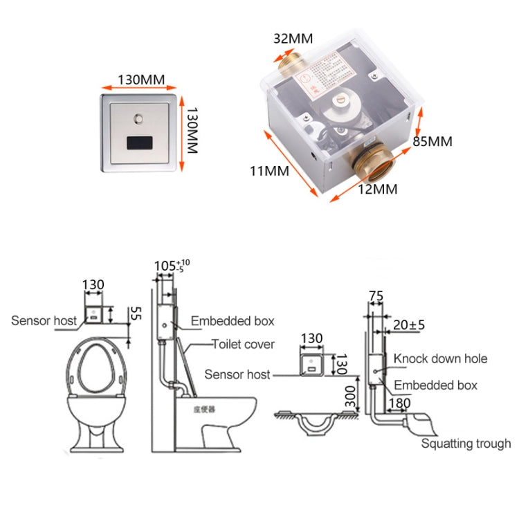 Recessed Wall in Type Flush Valve for Auto-induction Toilet, with Automatic and Manual Function DC AC Eurekaonline