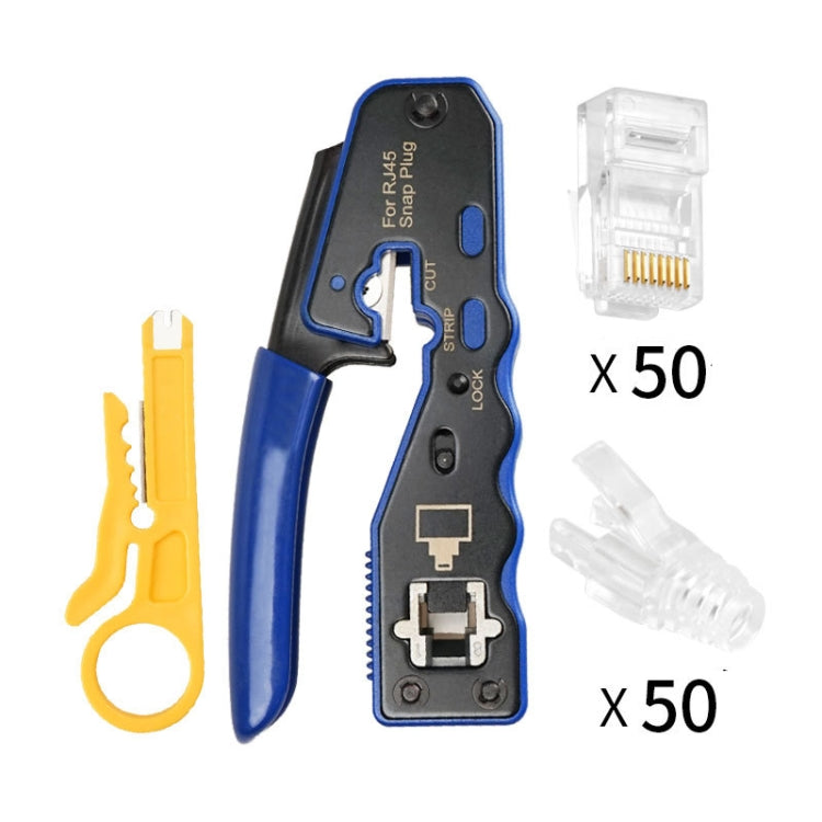 Rj45 8P Through-hole Crystal Head Connector Jacket Network Tool Stripping Wire Cable Pliers Set(Blue) Eurekaonline