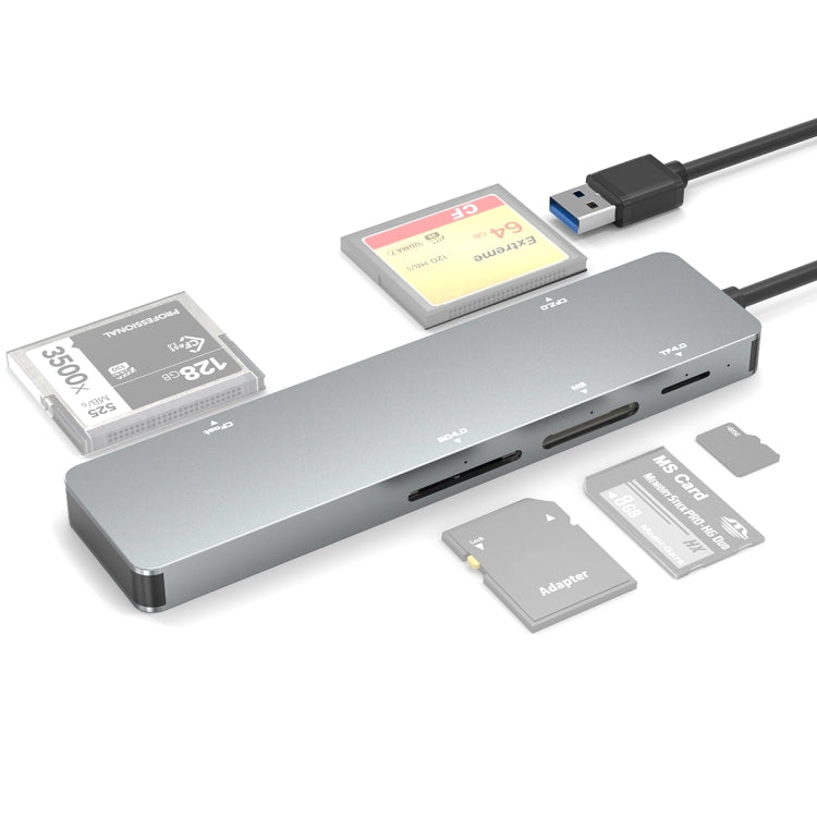 Rocketek CR308 USB3.0 Multi-function Card Reader CF / CFast / SD / MS / TF Card 5 in 1 (Silver Grey) Eurekaonline