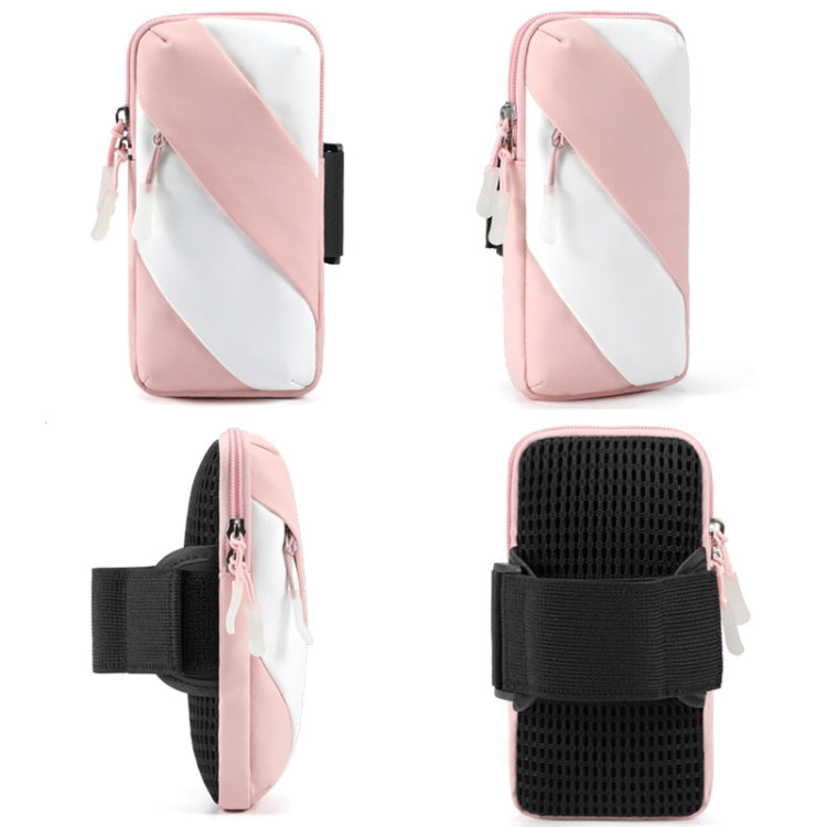 Running Mobile Phone Arm Bag Outdoor Equipment Wrist Bag(Pink White) Eurekaonline