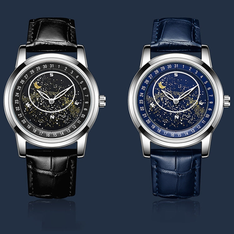 SANDA 7001 Leather Strap Luminous Waterproof Mechanical Watch(Silver Blue) Eurekaonline