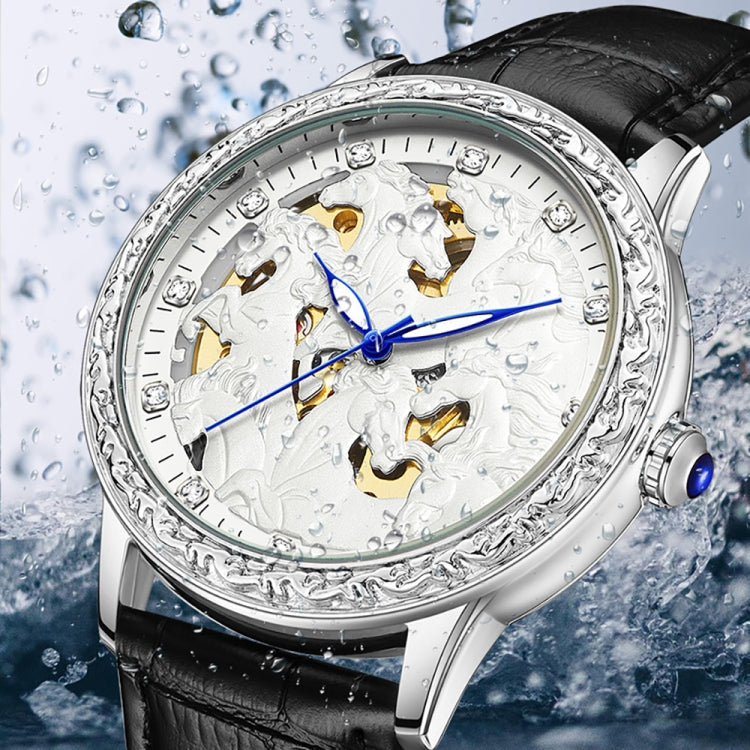 SANDA 7011 Leather Strap Luminous Waterproof Mechanical Watch(Black) Eurekaonline