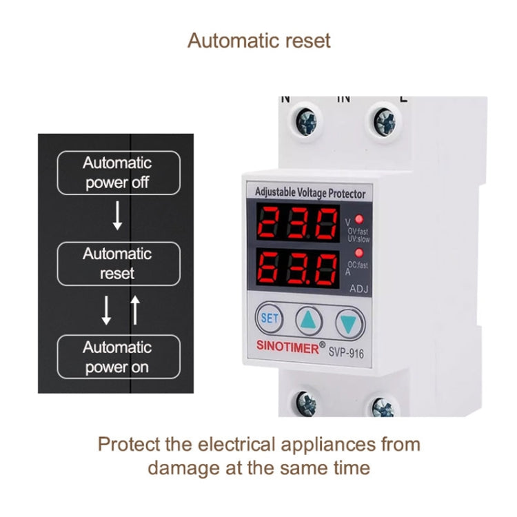 SINOTIMER SVP-916 Adjustable Self-resetting Over-voltage Under-voltage Protector, Current: 40A Eurekaonline