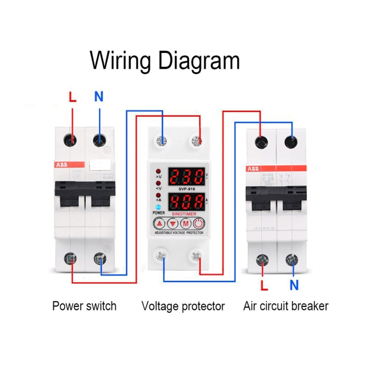 SINOTIMER SVP-918 Adjustable Self-resetting Intelligent  Over-voltage Under-voltage Protector, Current:  63A Eurekaonline