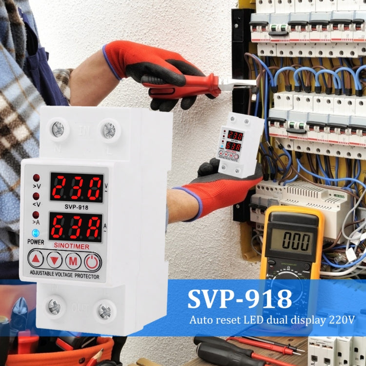 SINOTIMER SVP-918 Adjustable Self-resetting Intelligent  Over-voltage Under-voltage Protector, Current:  63A Eurekaonline