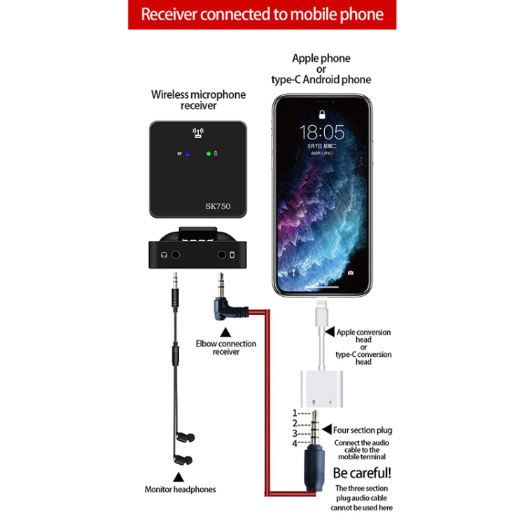 SK750 Type-C Charging One for One Wireless Lavalier Mini Microphone(Black) Eurekaonline