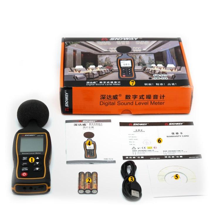 SNDWAY Handheld High Precision Noise Decibel Meter, Model:SW523 Eurekaonline
