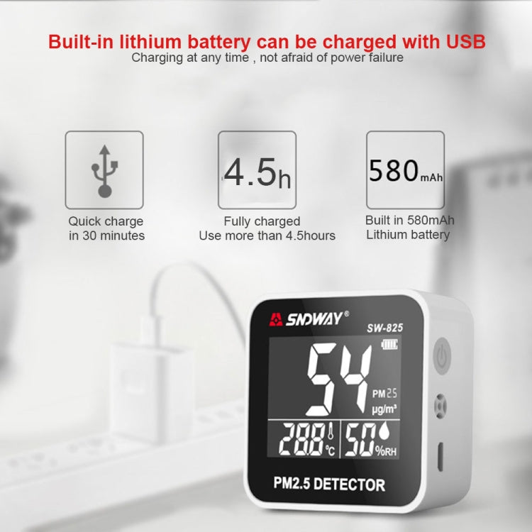 SNDWAY SW-825 Micro USB Charging Desktop Air Quality Real-time Purification Detector with HiD LED Screen, Support Alarm Prompt Eurekaonline