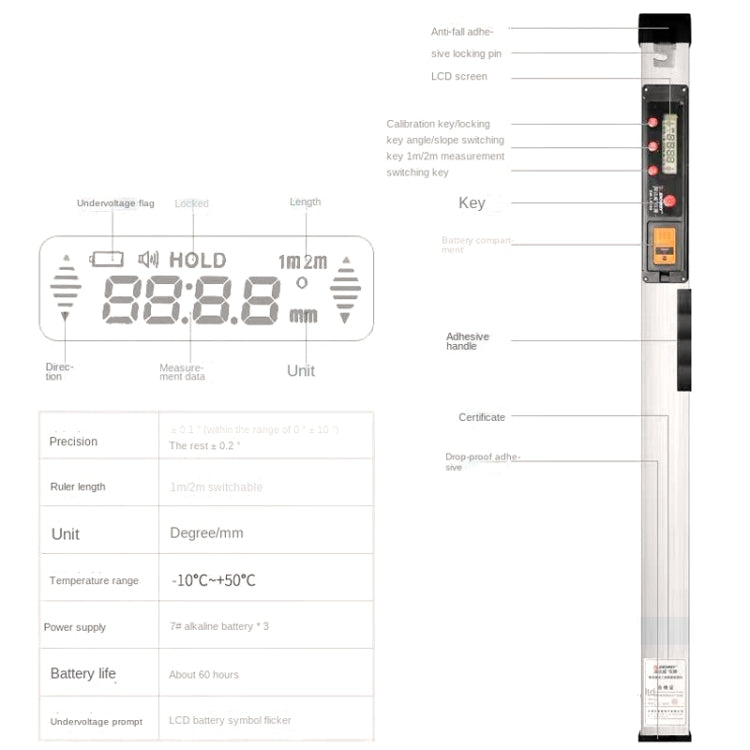 SNDWAY SW-LR180 Foldable Digital Display 2m Horizontal Ruler Engineering Inspection Ruler Eurekaonline