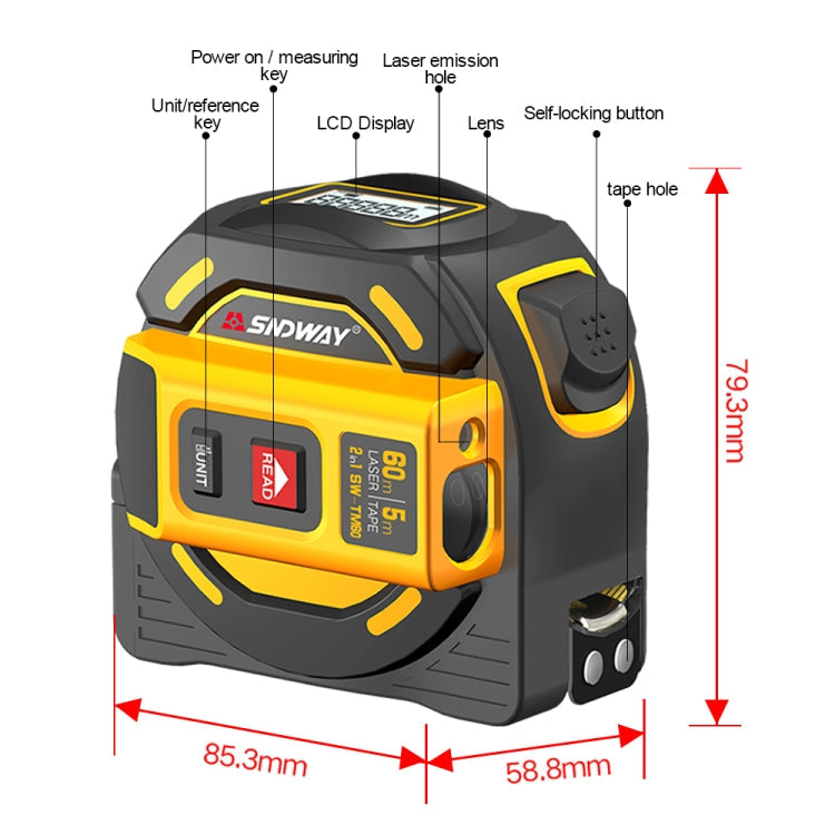 SNDWAY SW-TM40 40m Digital Range Finder Laser Distance Meter Tape Multi-function Self-Locking Hand Tool Device Eurekaonline