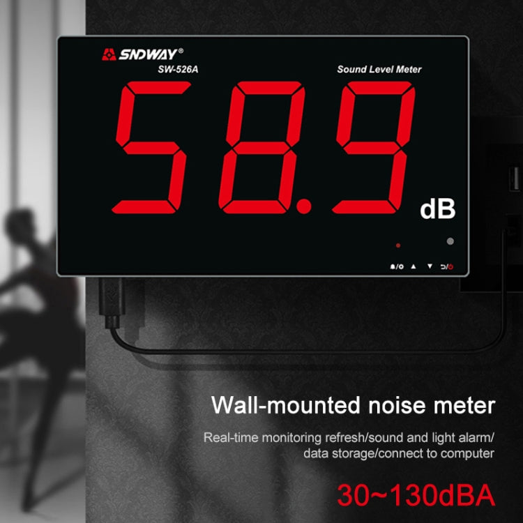 SNDWAY Wall-mounted 30~130dB Large Screen Digital Display Noise Decibel Monitoring Testers, Specification:SW526A 18 inch Display Eurekaonline