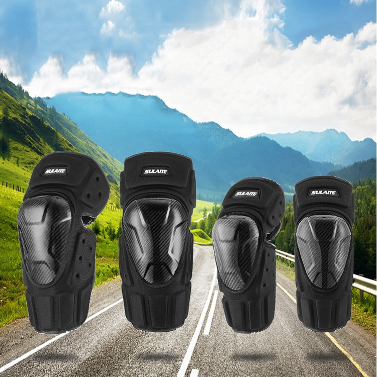 SULAITE Off-Road Motorcycle Windproof Warmth Drop-Proof Breathable Carbon Fiber Protective Gear, Specification: Knee Pads+Elbow Pads Eurekaonline