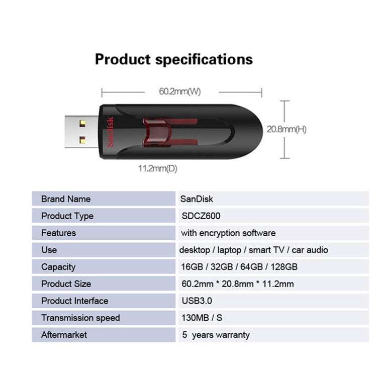 SanDisk CZ600 USB 3.0 High Speed U Disk, Capacity: 128GB Eurekaonline