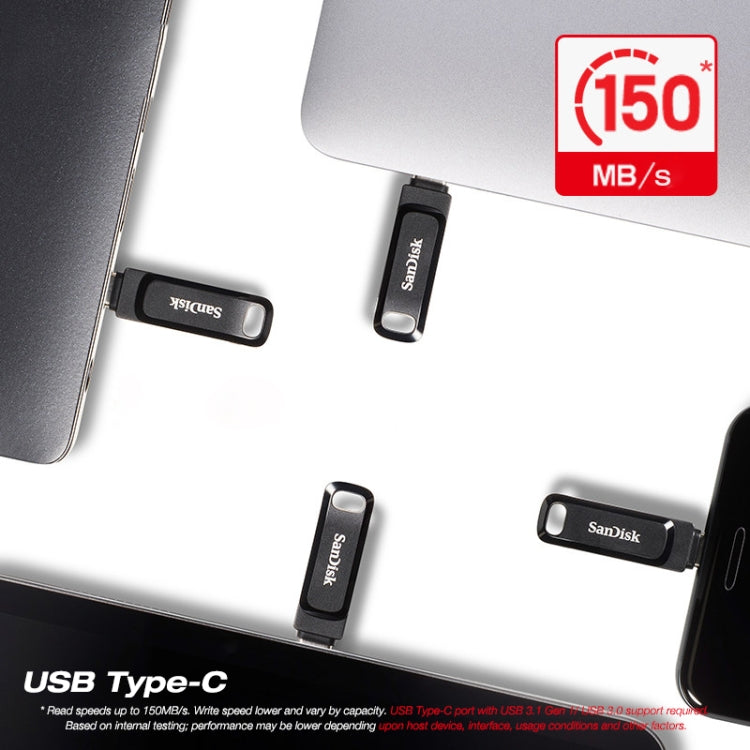 SanDisk Type-C + USB 3.1 Interface OTG High Speed Computer Phone U Disk, Colour: SDDDC3 Black Plastic Shell, Capacity: 128GB Eurekaonline
