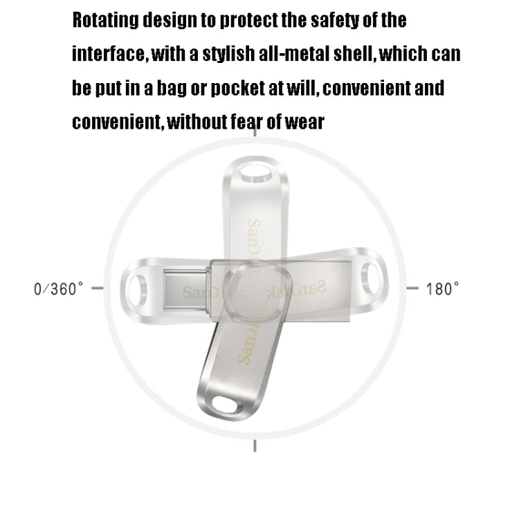 SanDisk Type-C + USB 3.1 Interface OTG High Speed Computer Phone U Disk, Colour: SDDDC4 Silver Metal Shell, Capacity: 256GB Eurekaonline