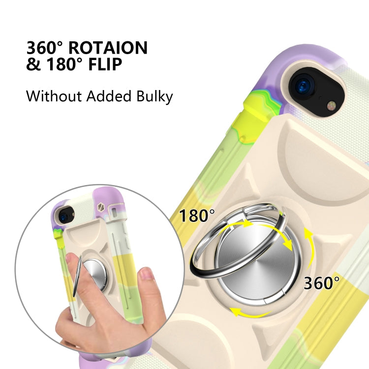 Shockproof Silicone + PC Protective Case with Dual-Ring Holder For iPhone 6/6s/7/8/SE 2022 / SE 2020(Colorful Beige) Eurekaonline