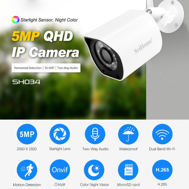  5G WiFi Outdoor Waterproof Video Surveillance Color Night Vision Security CCTV Cam, Plug Type:UK Plug(White) Eurekaonline