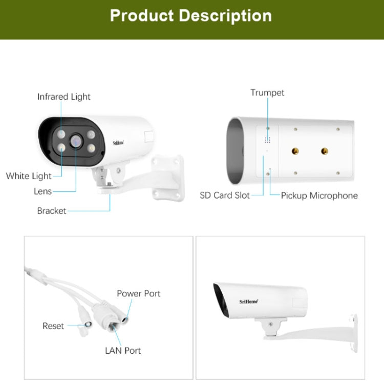 SriHome SH037B 4MP Full Color Night Vision IP66 Waterproof Bullet Camera, POE Version, UK Plug Eurekaonline