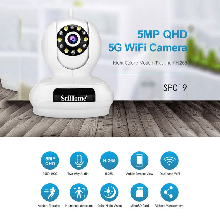 SriHome SP019 Gourd Shaped Full Color Night Vision 5MP Ultra HD Dual-band WiFi Camera, UK Plug Eurekaonline