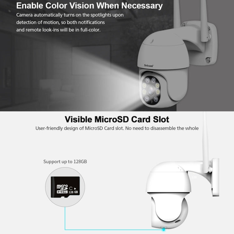 Sricam SP028 1080P HD Outdoor PTZ Camera, Support Two Way Audio / Motion Detection / Humanoid Detection / Color Night Vision / TF Card, UK Plug Eurekaonline